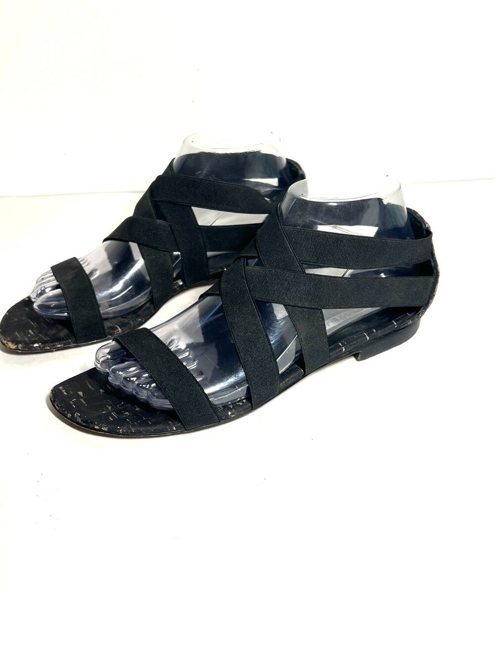Manolo Blahnik Black Elastic Strappy Cork Flat Gladiator Sandal Shoes 39 EU 9 US